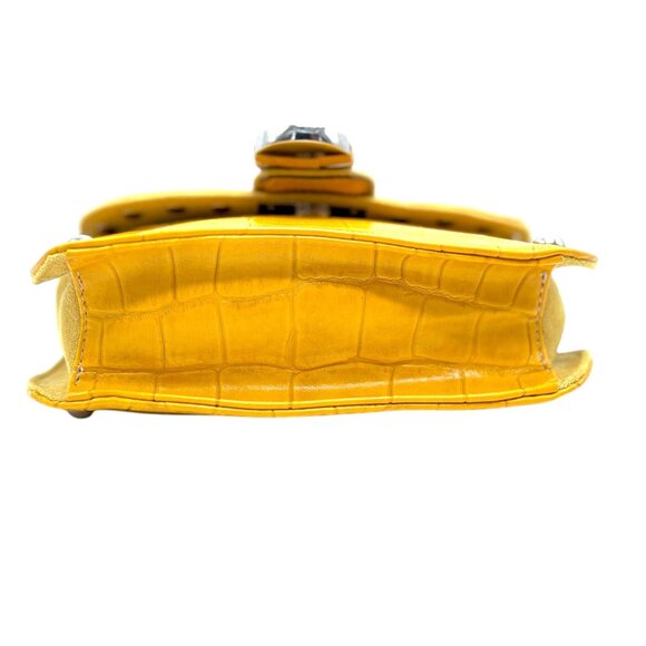 Kathy Van Zeeland Yellow Croc-Embossed  Crossbody w/ Heart Charm & Silver Studs - Picture 3 of 11